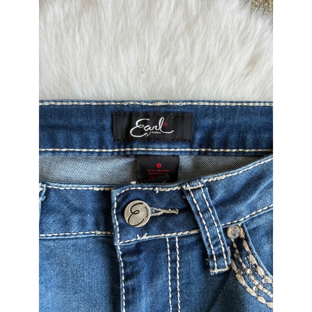 Earl Jean Women's Blue Denim Embellished Pocket Straight capri Leg Jeans Size 8 - Picture 3 of 8